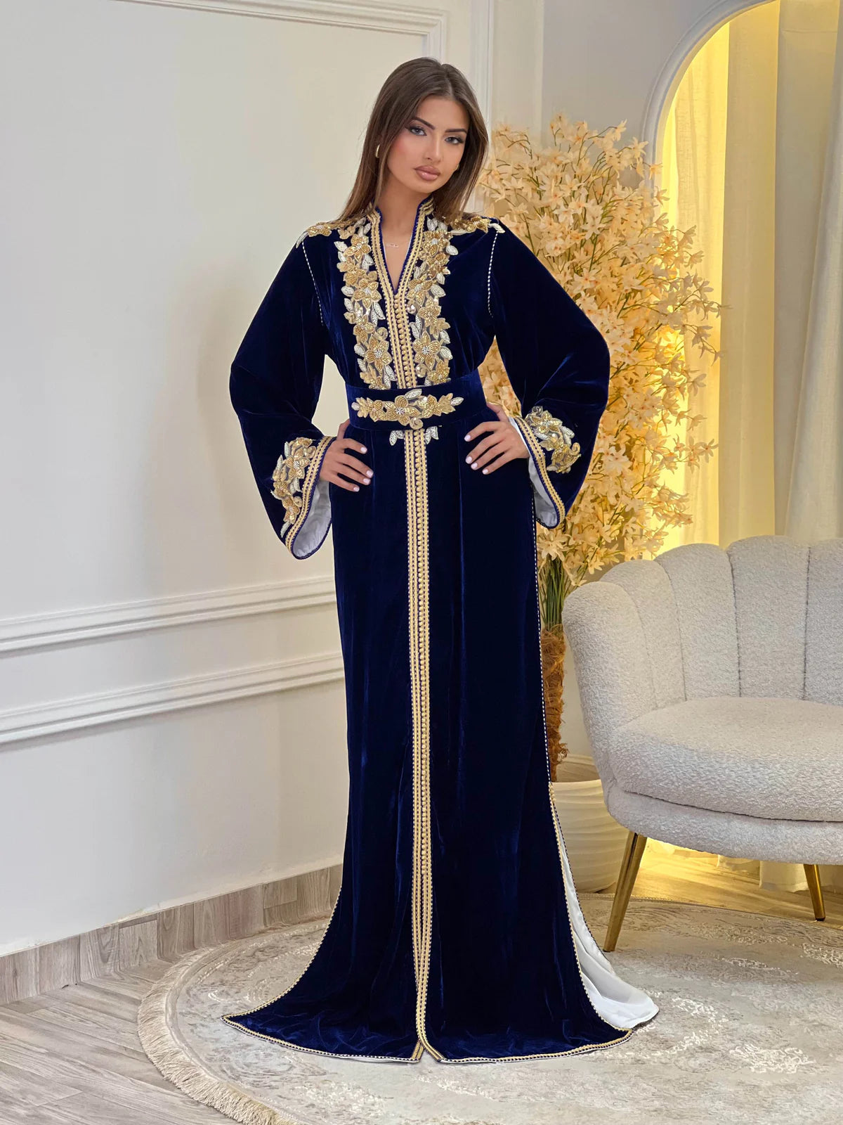 Lamar Navy Kaftan – Handcrafted Moroccan Dress