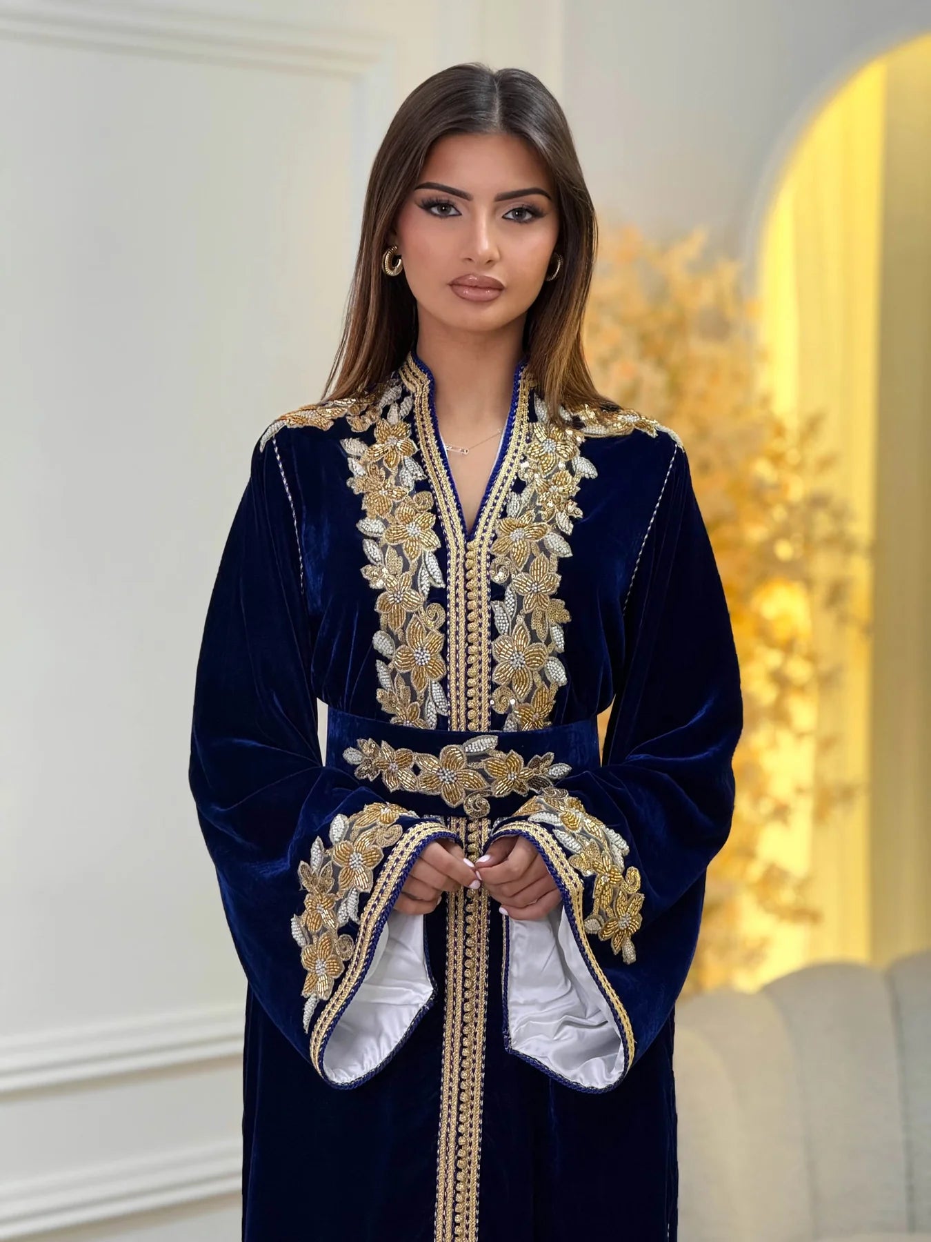 Lamar Navy Kaftan – Handcrafted Moroccan Dress