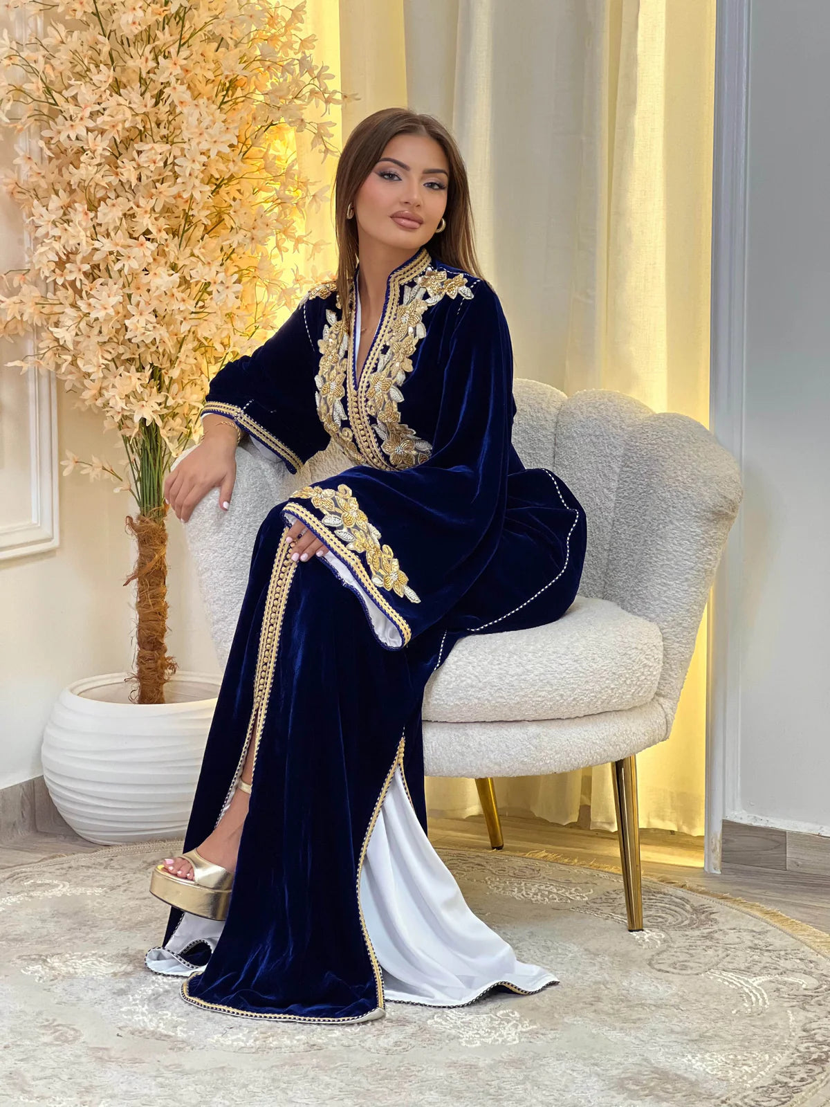 Lamar Navy Kaftan – Handcrafted Moroccan Dress