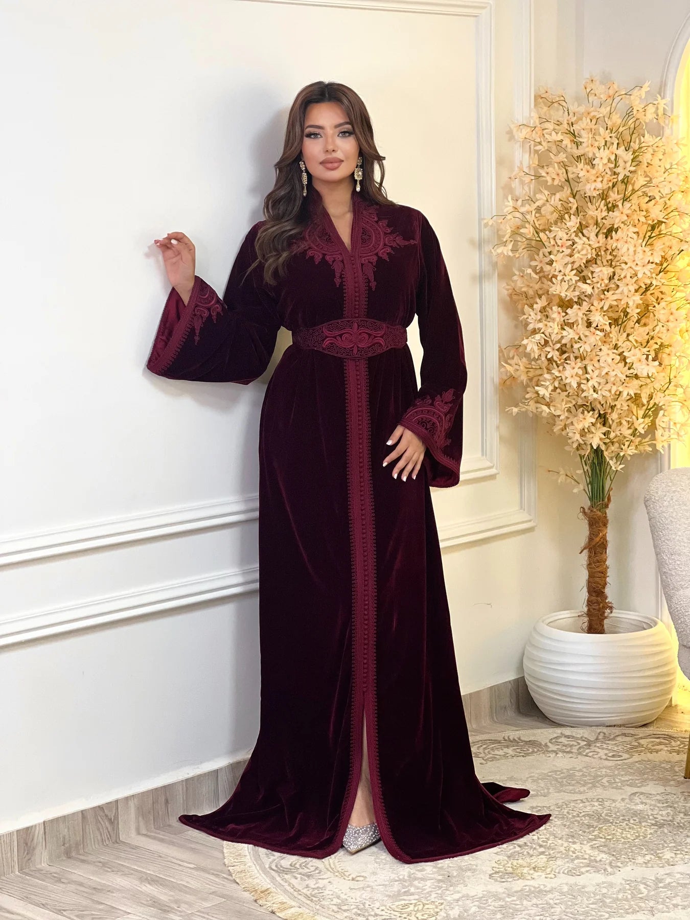 Insaf Burgundy Kaftan – Handcrafted Moroccan Dress