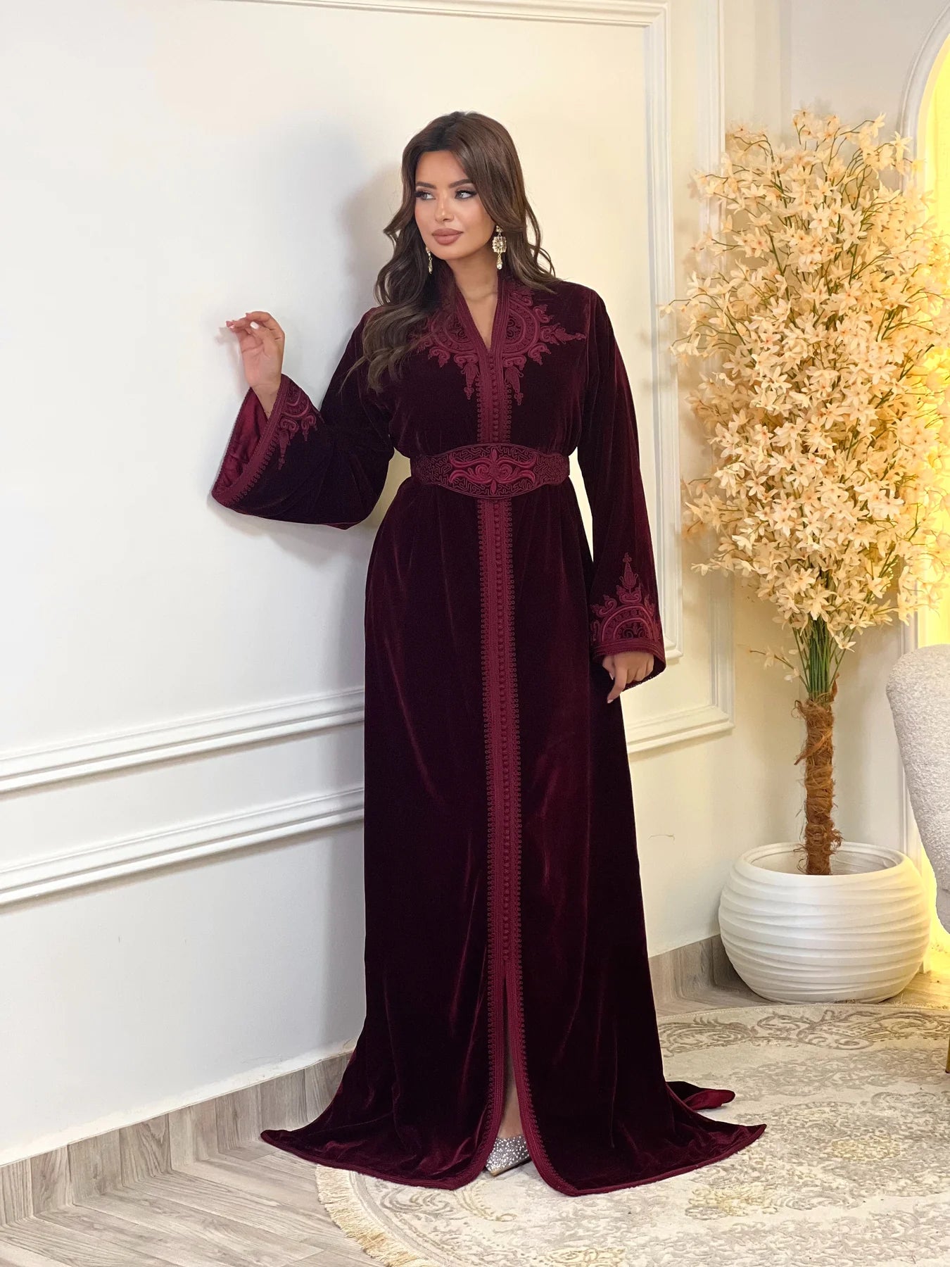Insaf Burgundy Kaftan – Handcrafted Moroccan Dress