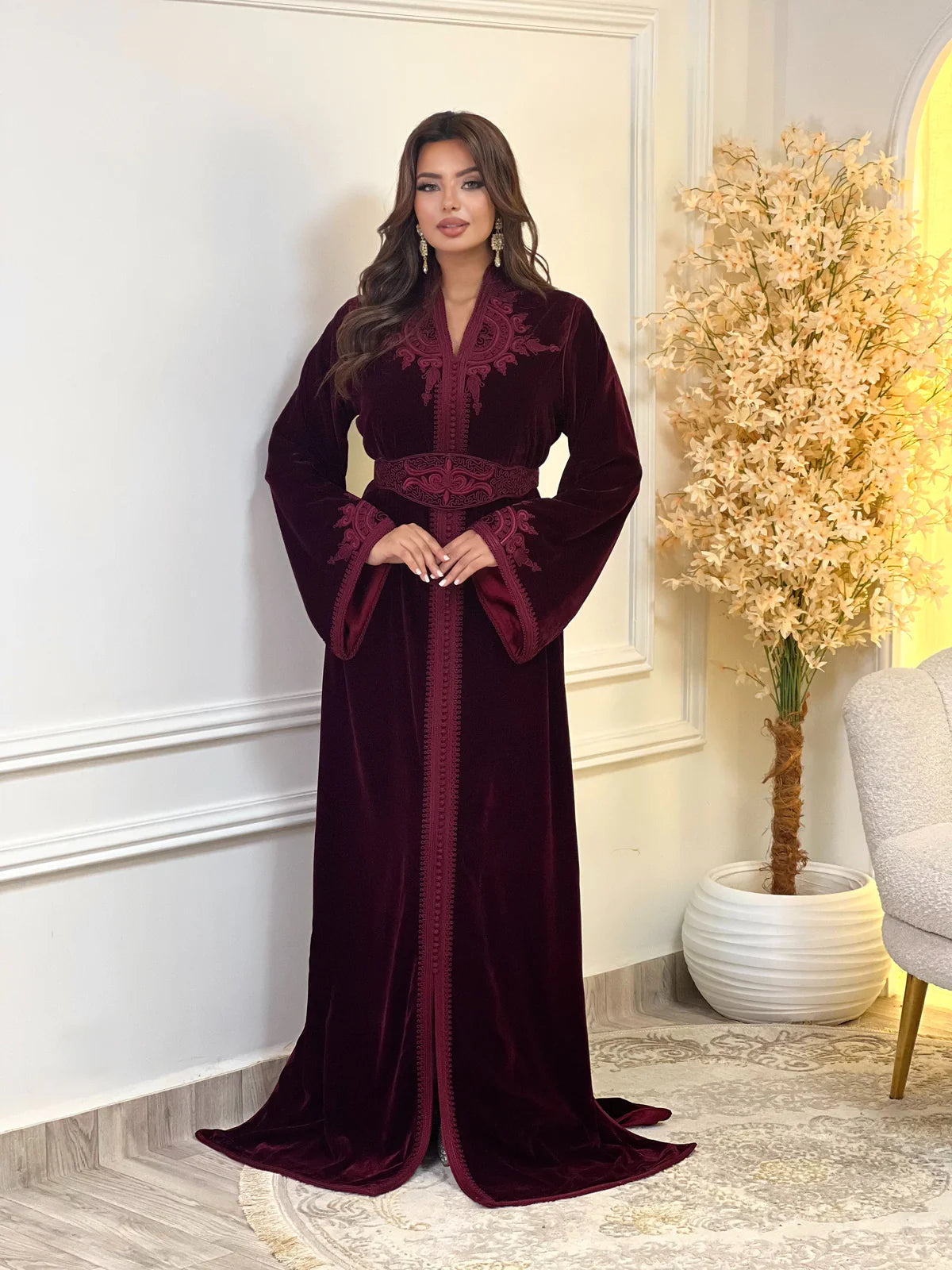 Insaf Burgundy Kaftan – Handcrafted Moroccan Dress