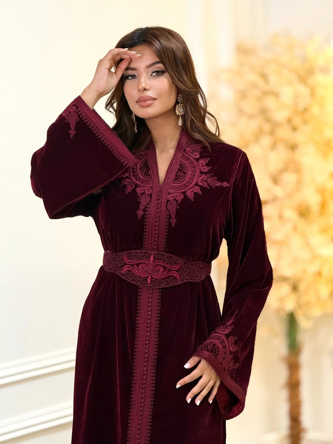 Insaf Burgundy Kaftan – Handcrafted Moroccan Dress