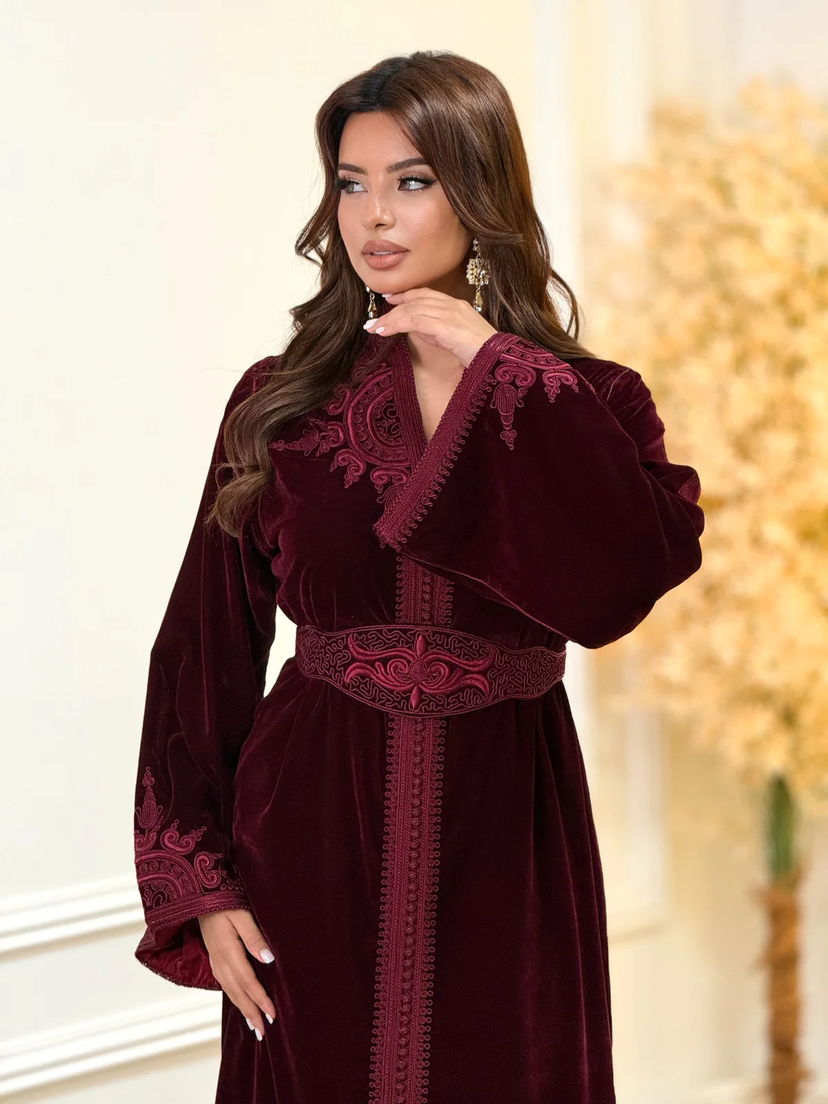 Insaf Burgundy Kaftan – Handcrafted Moroccan Dress