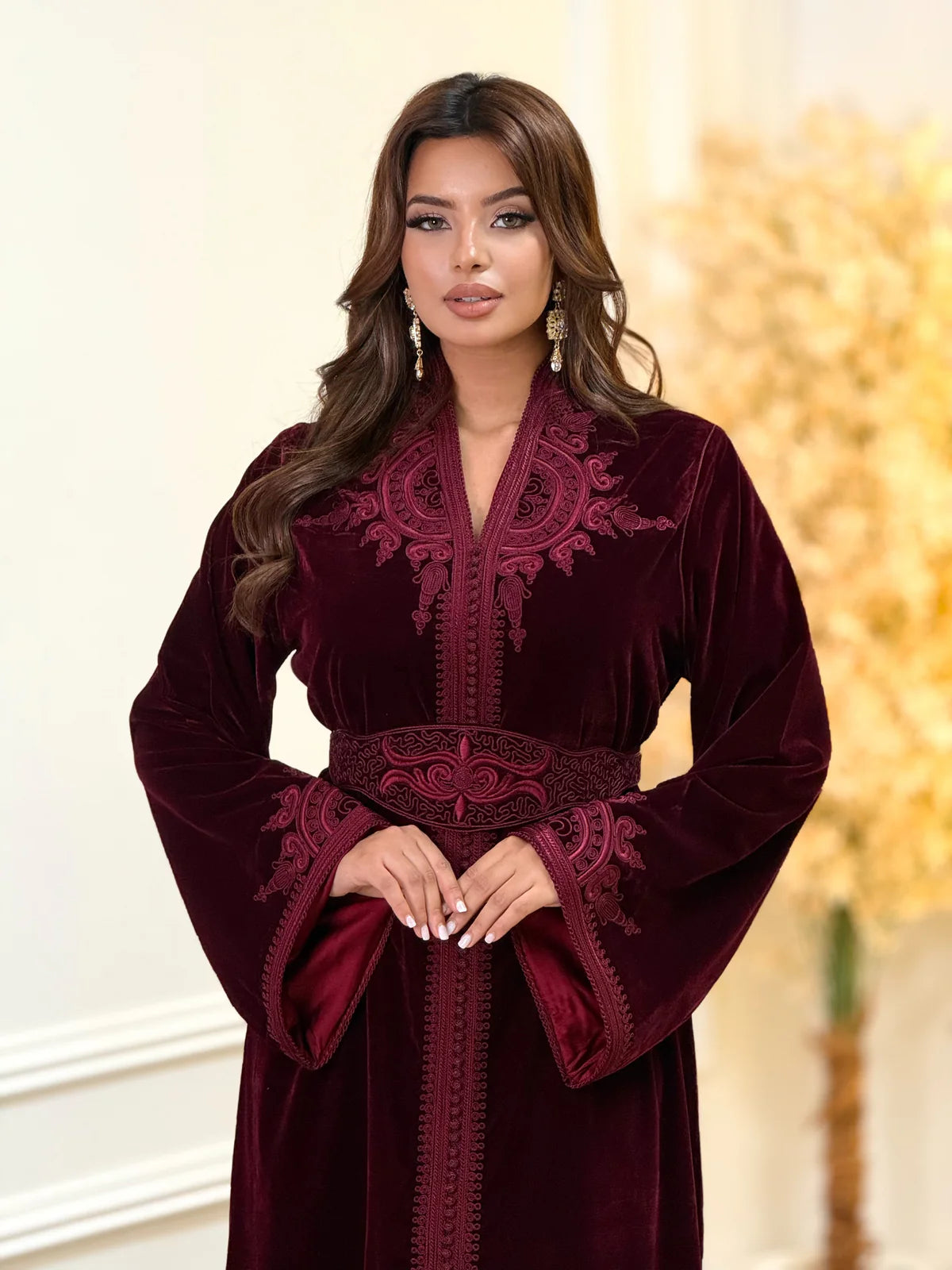 Insaf Burgundy Kaftan – Handcrafted Moroccan Dress