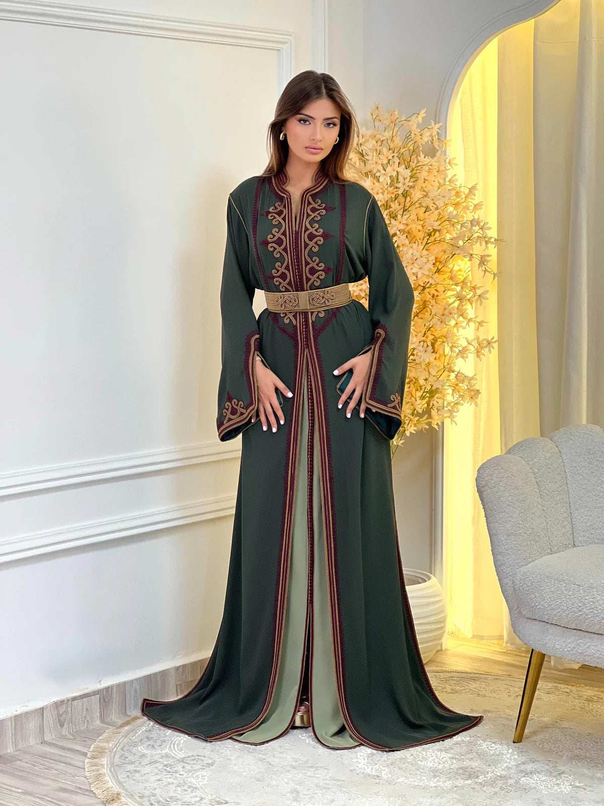 Dounia Green Takchita – Two-Piece Moroccan Ceremonial Dress