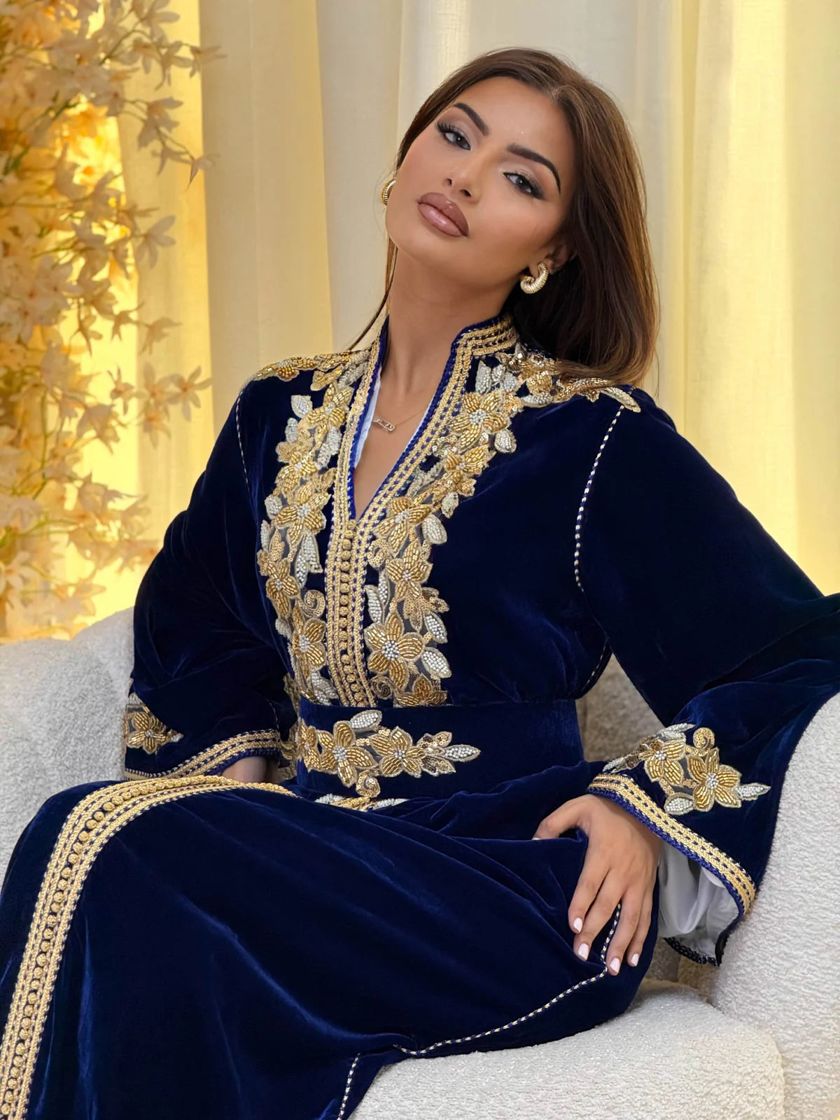Lamar Navy Kaftan – Handcrafted Moroccan Dress