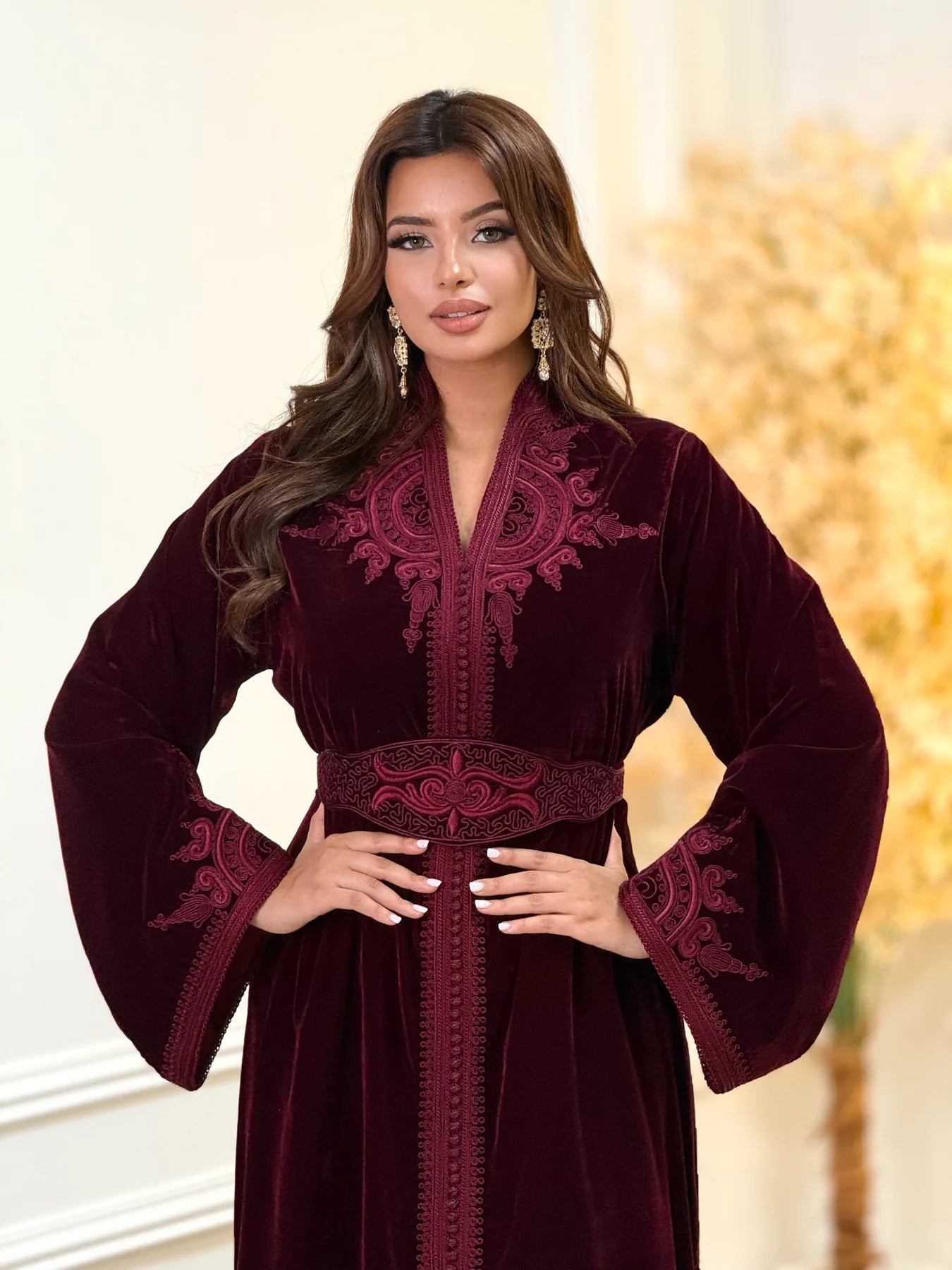 Insaf Burgundy Kaftan – Handcrafted Moroccan Dress
