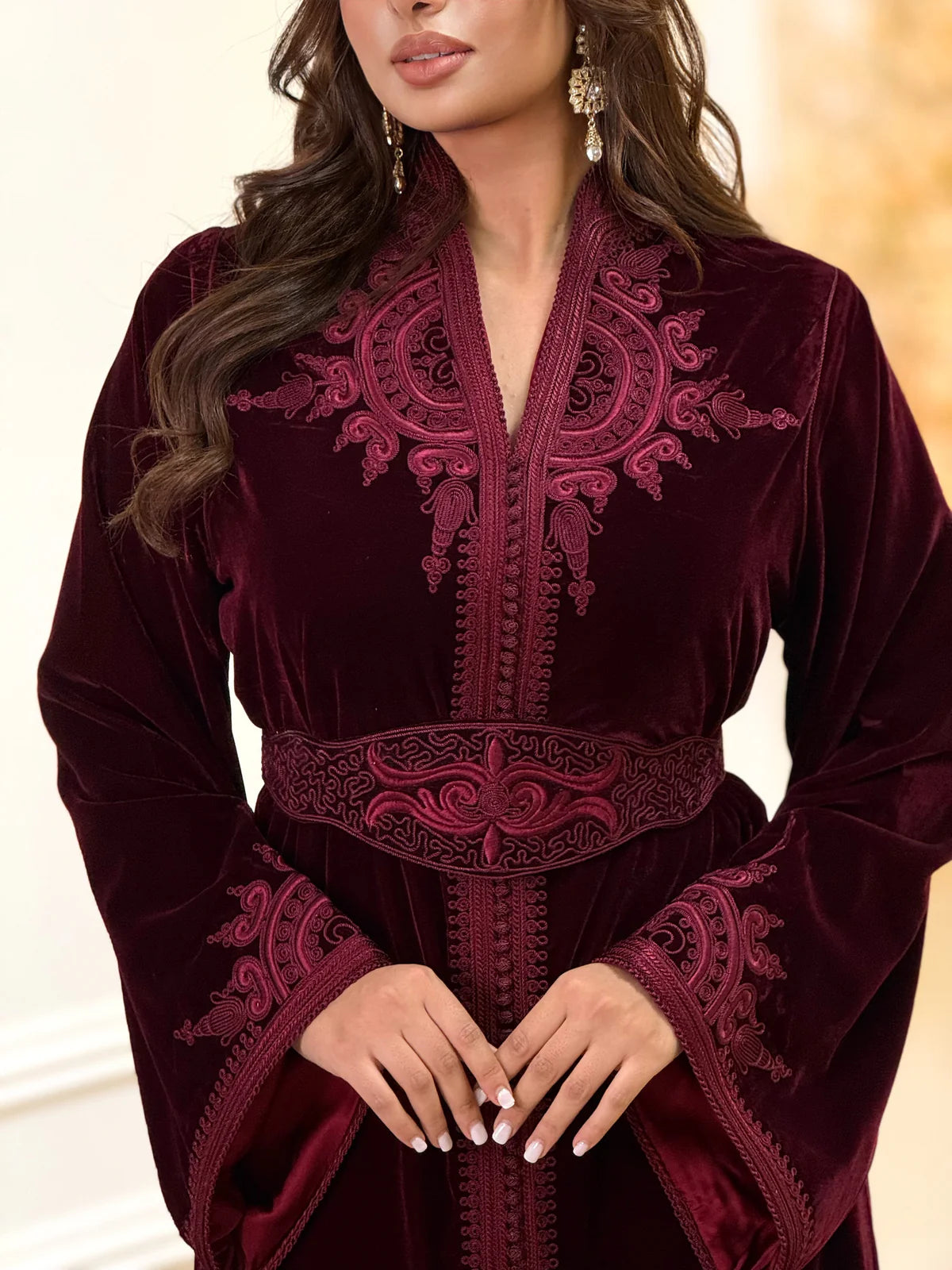 Insaf Burgundy Kaftan – Handcrafted Moroccan Dress