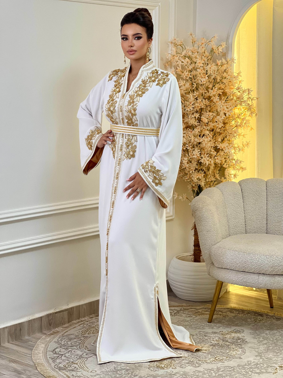 Rihab White Kaftan – Handcrafted Moroccan Dress