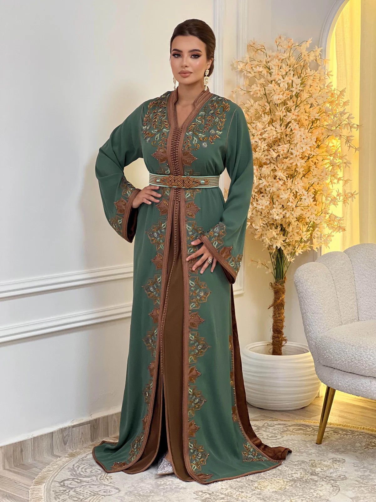 Keltoum Green Takchita – Two-Piece Moroccan Ceremonial Dress