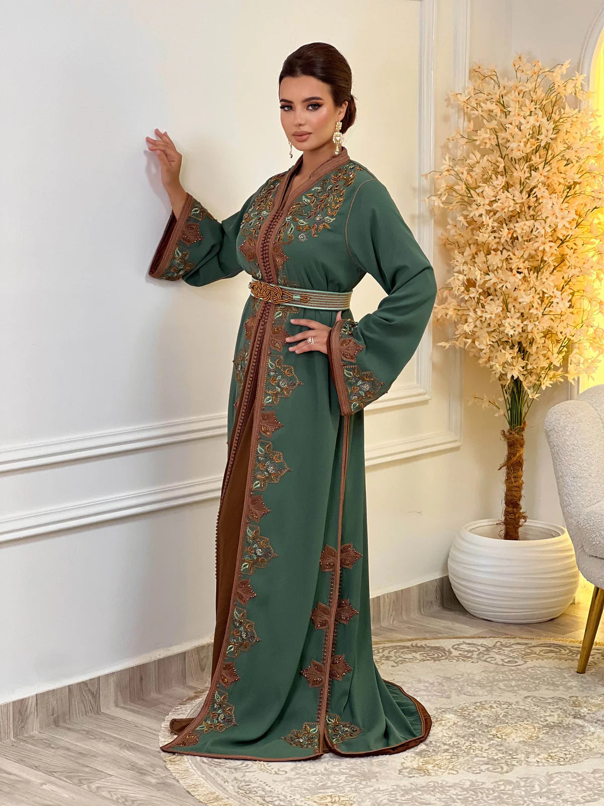 Keltoum Green Takchita – Two-Piece Moroccan Ceremonial Dress