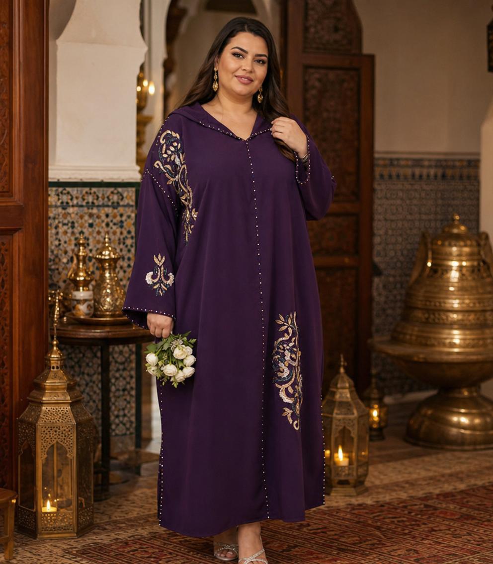 Samira Purple Djellaba – Casual Moroccan Tunic for Everyday Comfort \u2014 plus-size model
