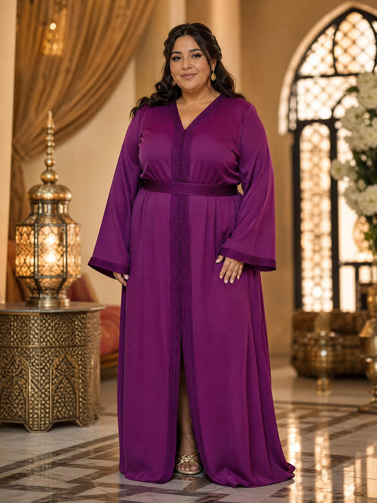 Douaa Purple Takchita – Two-Piece Moroccan Ceremonial Dress \u2014 plus-size model