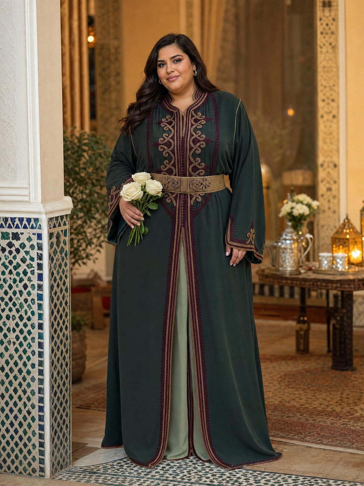 Dounia Green Takchita – Two-Piece Moroccan Ceremonial Dress \u2014 plus-size model