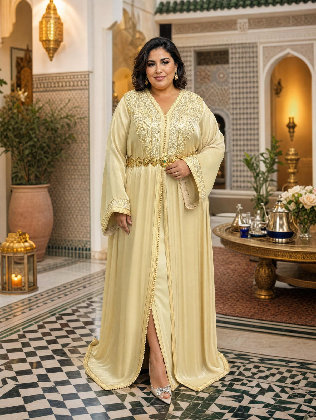 Fotoun Gold Takchita – Two-Piece Moroccan Ceremonial Dress \u2014 plus-size model