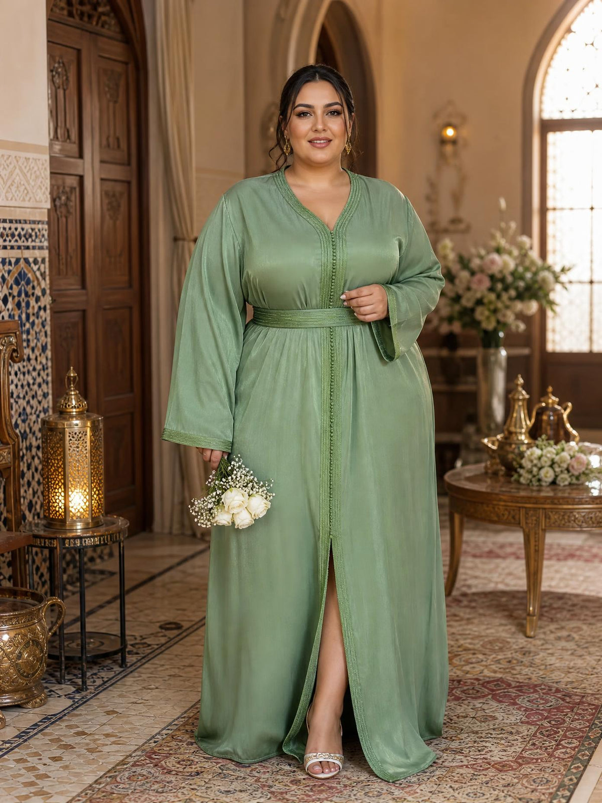 Hala Green Takchita – Two-Piece Moroccan Ceremonial Dress \u2014 plus-size model