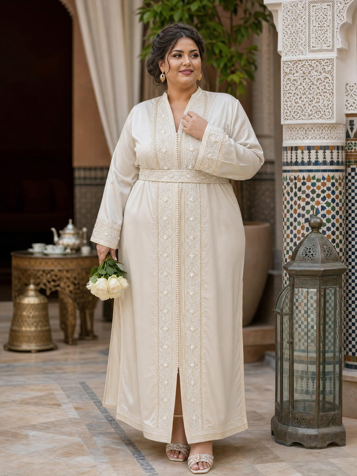 Hala White Kaftan – Handcrafted Moroccan Dress \u2014 plus-size model