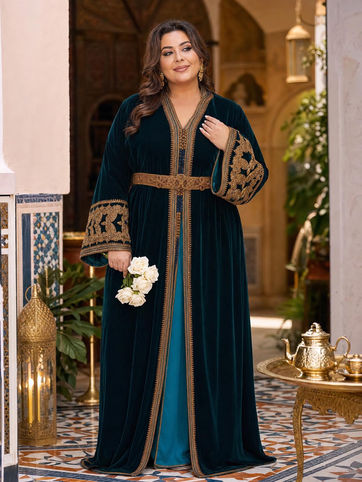 Karima Black Takchita – Two-Piece Moroccan Ceremonial Dress \u2014 plus-size model