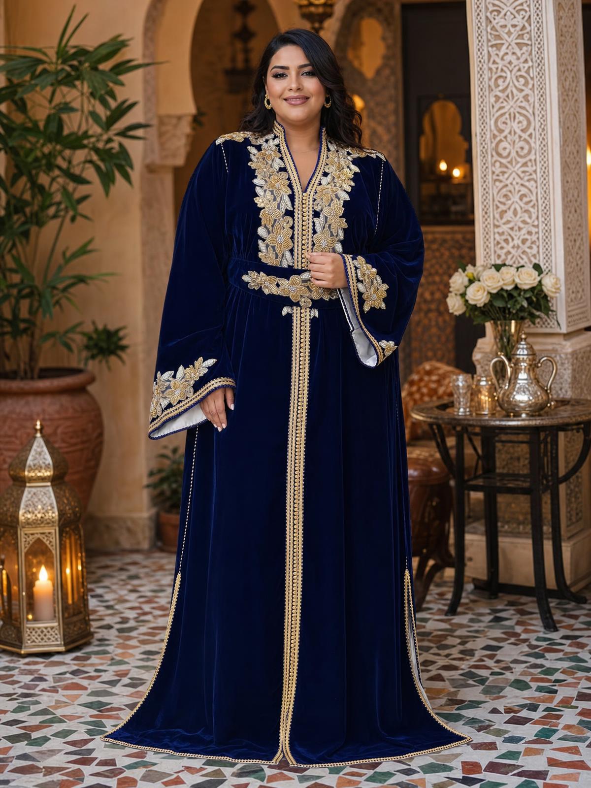 Lamar Navy Kaftan – Handcrafted Moroccan Dress \u2014 plus-size model