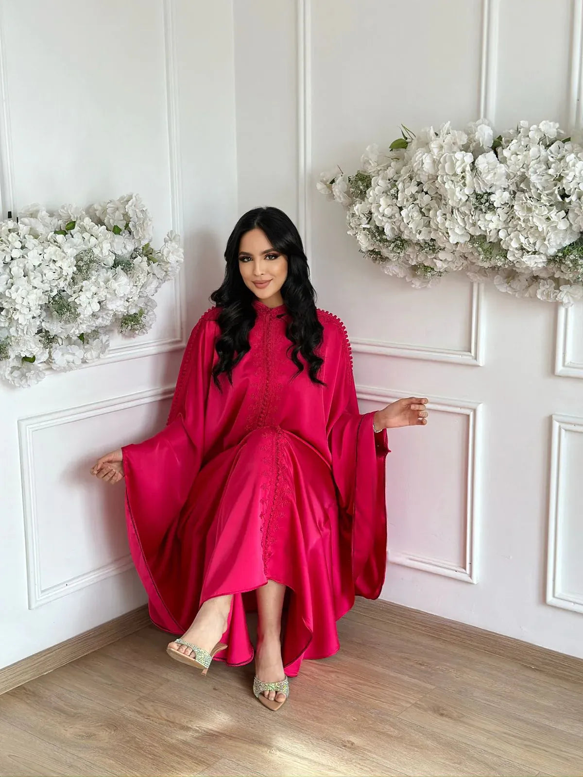 Kaltoum Pink Abaya – Elegant Moroccan Robe for Home & Gatherings
